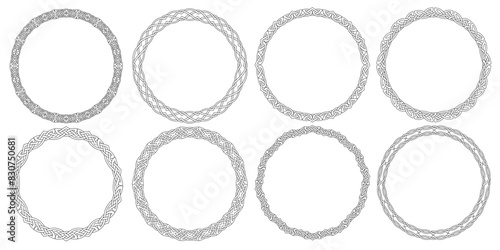Linear round Celtic style frames borders,circular magical patterns vector set