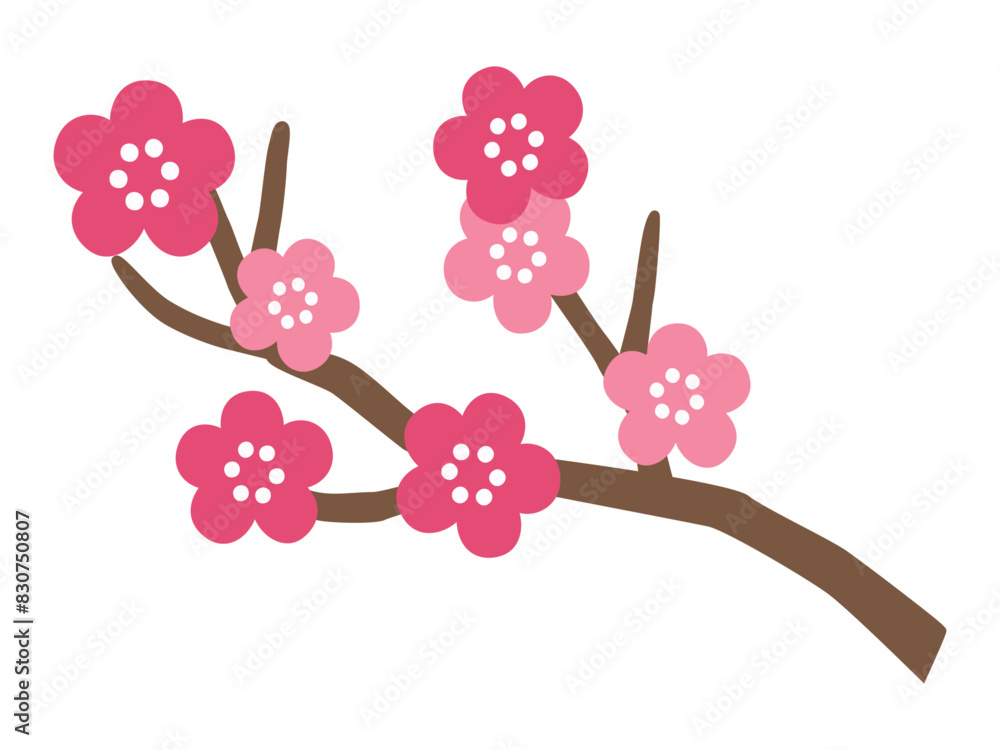 Fototapeta premium かわいい梅の花のベクターイラスト 縁起物 お正月 福