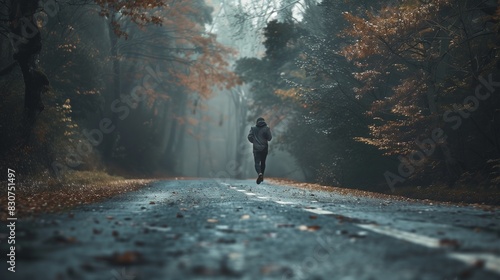 Uomo che corre su strada asfaltata photo