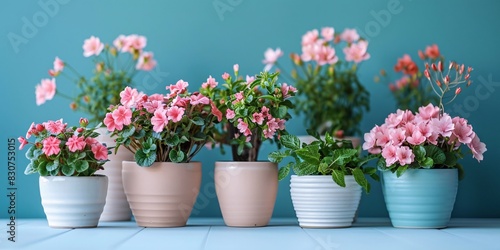Vibrant Pink Flower Pots Arranged in a Line