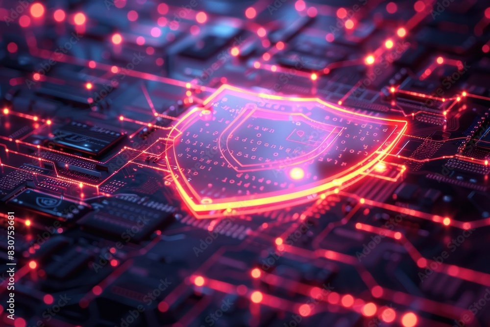 Obraz premium A computer chip with a red shield on it