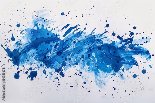 Abstract Expressionism Art: Blue and Black Droplets on a White Background