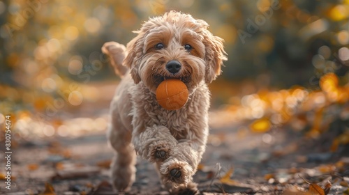 A dog with a ball, ready to play fetch.