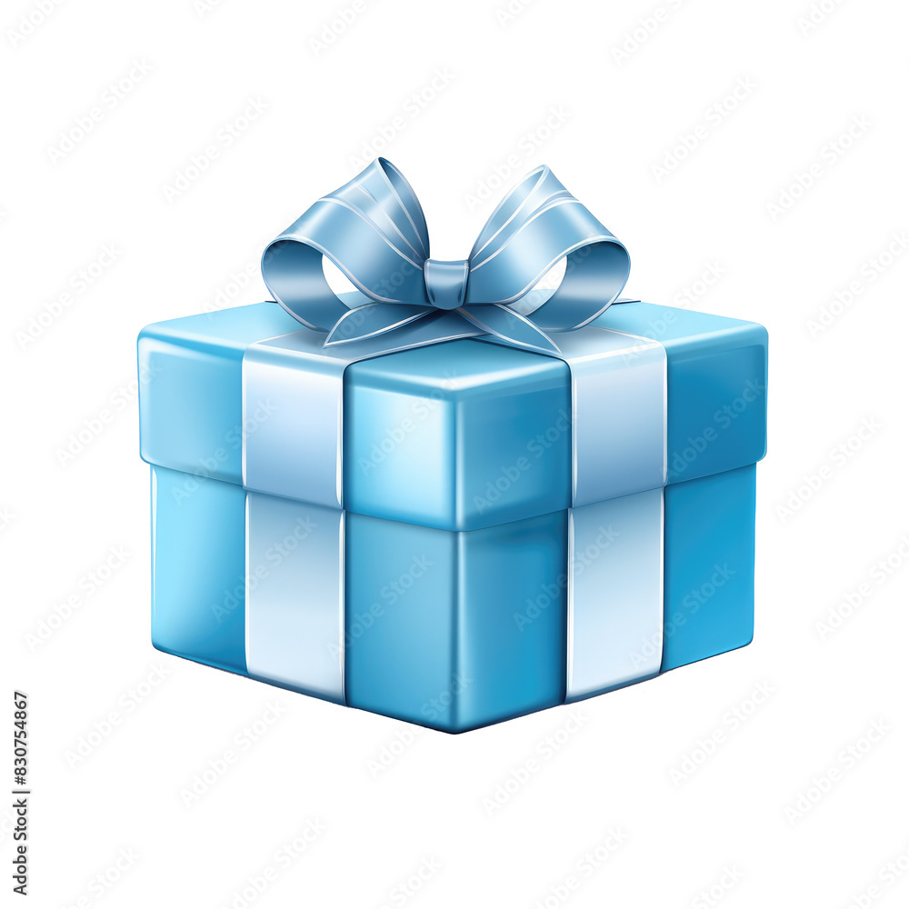 Obraz premium Blue gift box with ribbon isolated on white background, perfect for holidays, birthdays, and celebrations