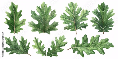 Illustration of Five Leafy Branches in a Row