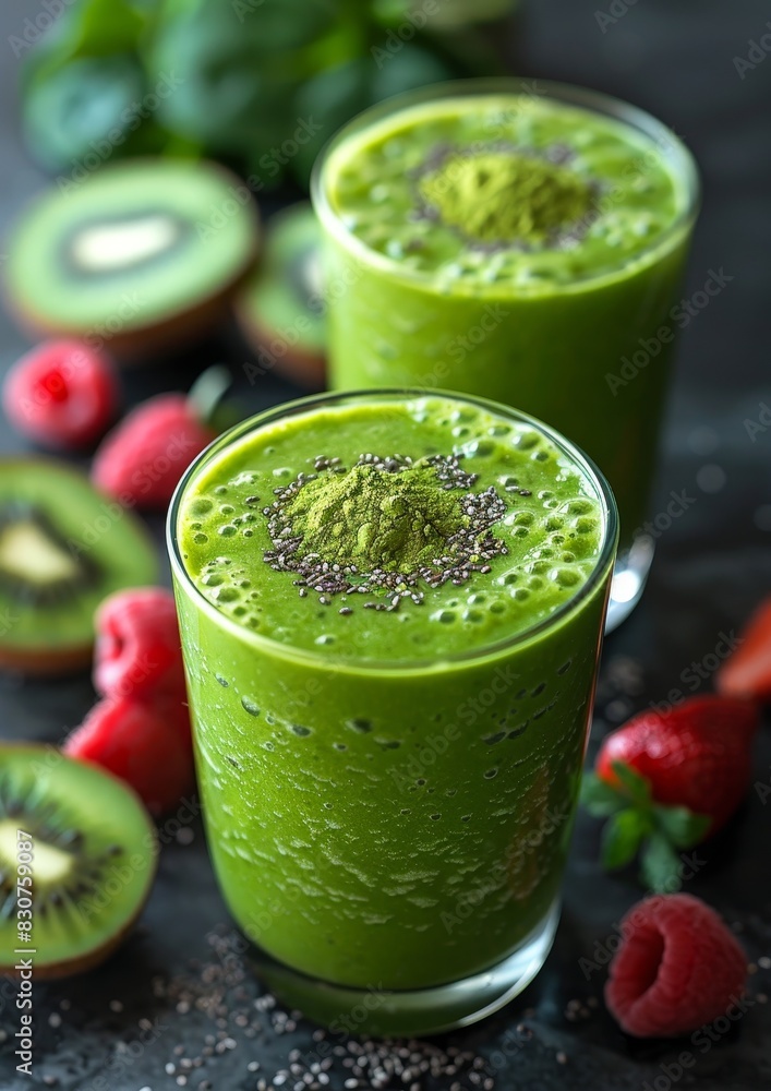 Matcha Smoothie - Light green with a sprinkle of matcha powder on top. Matcha Smoothie - Light green with a sprinkle of matcha powder on top.