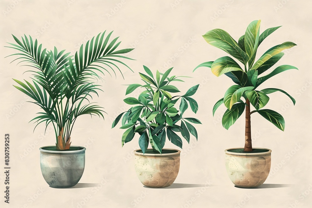 Three Different Potted Plants: A Collection of Indoor Houseplants Three Different Potted Plants: A Collection of Indoor Houseplants