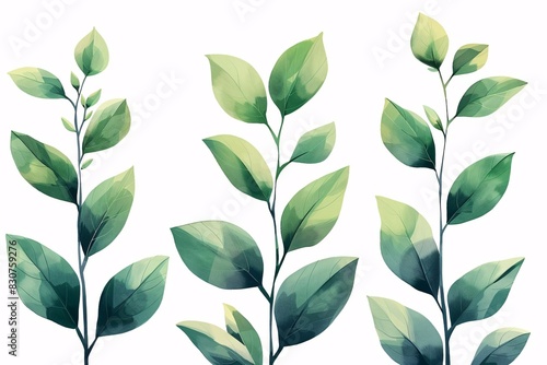 Watercolor Illustration of Three Stylized Leaf Plants photo