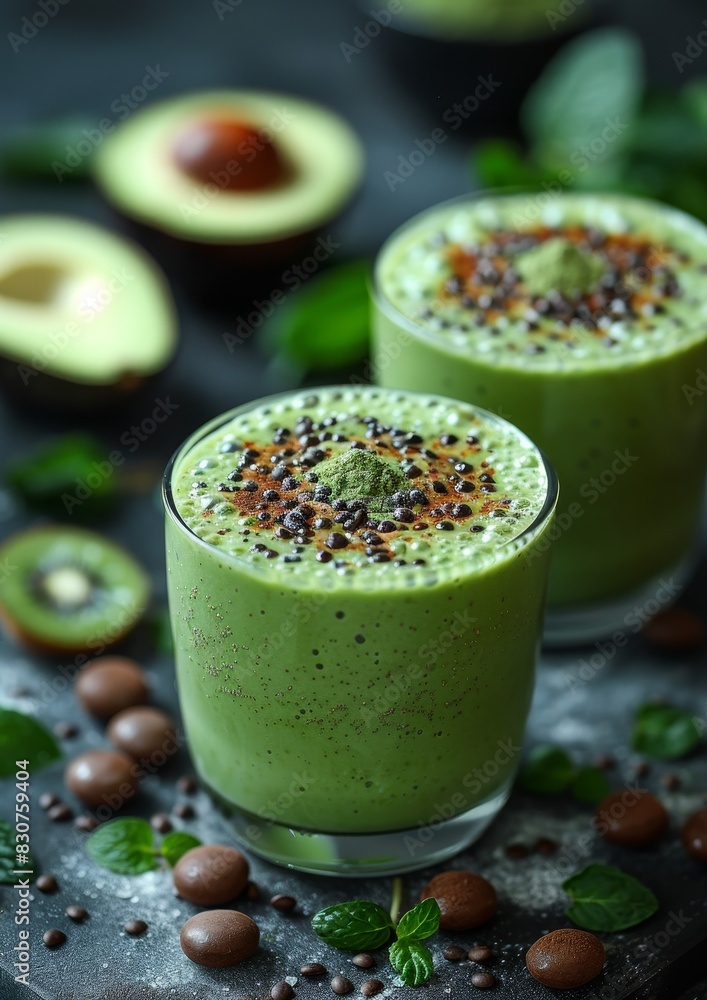 Matcha Smoothie - Light green with a sprinkle of matcha powder on top. Matcha Smoothie - Light green with a sprinkle of matcha powder on top.
