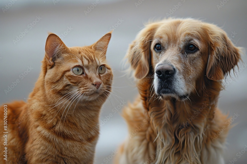 Fototapeta premium A Dog and a Cat Together in a Blurred Background