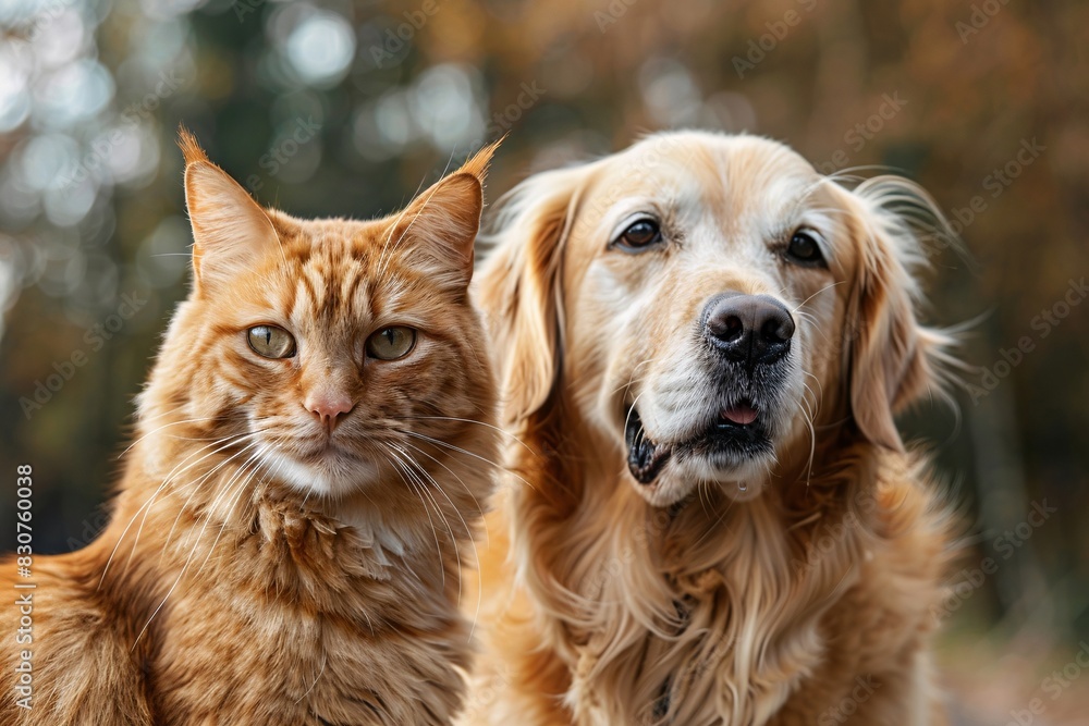 Friendly Canine and Feline in a Park Setting Friendly Canine and Feline in a Park Setting