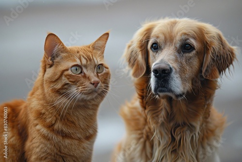 A Dog and a Cat Together in a Blurred Background