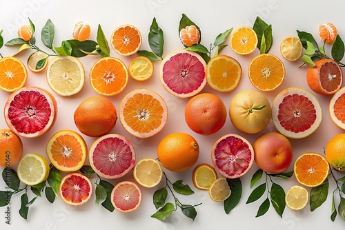 Vibrant Citrus Display with Fresh Oranges and Grapefruits