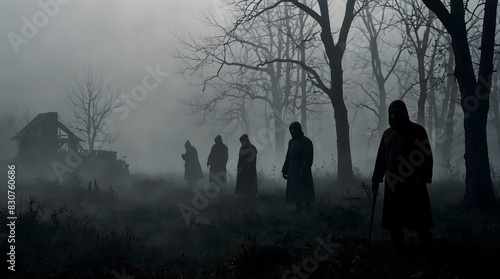 A haunting scene where silhouettes emerge from dense fog, hinting at lurking dangers ai_generated © Haroon
