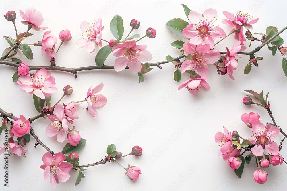 Elegant Spring: A Blossoming Branch of Pink Flowering Tree