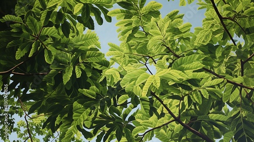 Sunlit leaves of a black walnut tree, their compound structure capturing the complexity and utility of native trees. photo