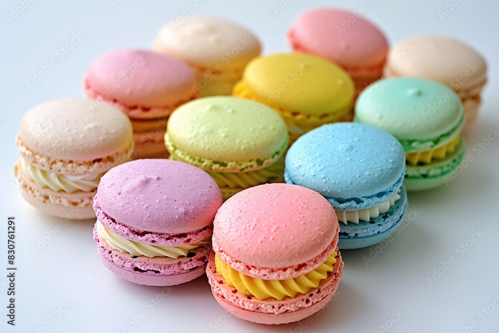 A Collection of Colorful Macarons on a White Background A Collection of Colorful Macarons on a White Background