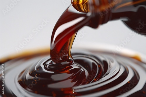 Caramelization in Action: A Close-Up of Syrup Being Pouring Into Chocolate photo