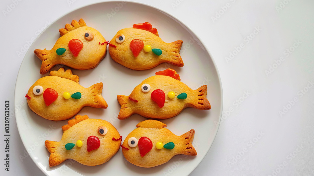 food photography of fish cakes with fruits