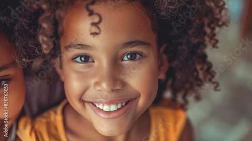AI generated illustration of an African girl with curly hair smiling at the camera