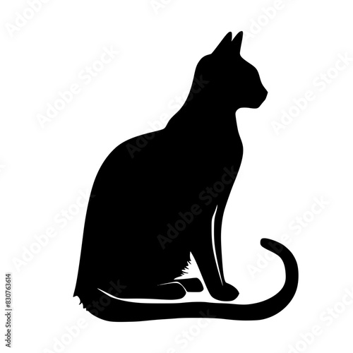 Silhouette of Sitting Cat, Black and white silhouette of a cat sitting, highlighting its sleek profile and attentive posture.