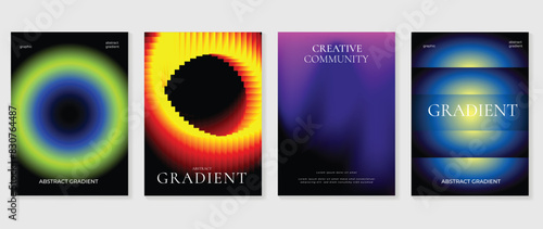 Abstract gradient poster background vector set. Minimalist style cover template with vibrant perspective 3d geometric prism shapes collection. Ideal design for social media, cover, banner, flyer. photo