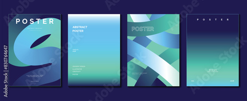 Abstract gradient poster background vector set. Minimalist style cover template with vibrant perspective 3d geometric prism shapes collection. Ideal design for social media, cover, banner, flyer. © TWINS DESIGN STUDIO