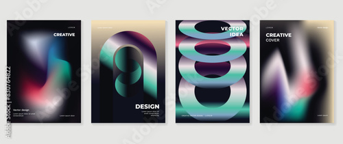 Abstract gradient poster background vector set. Minimalist style cover template with vibrant perspective 3d geometric prism shapes collection. Ideal design for social media, cover, banner, flyer.