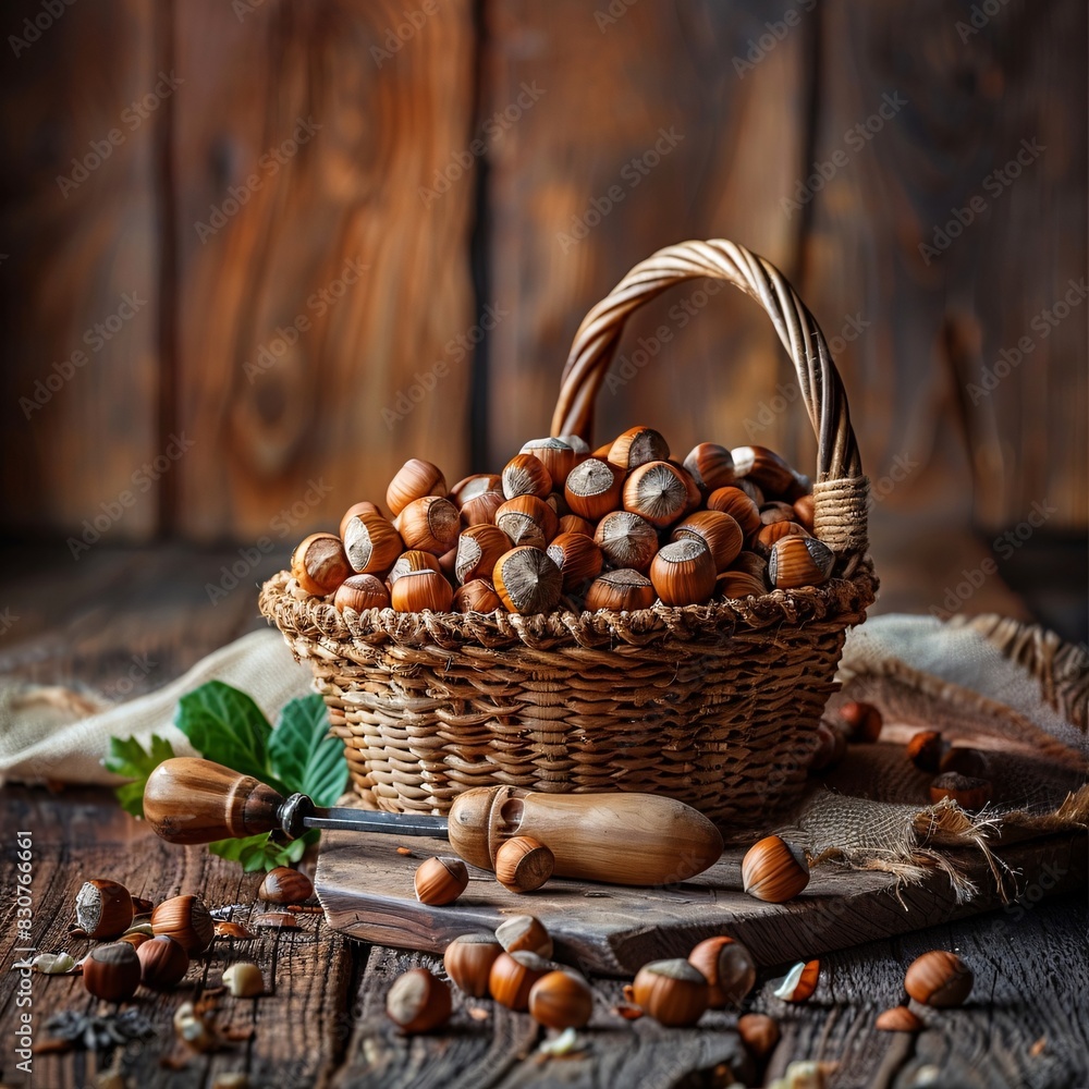 Artisanal Nuts in a Basket on a Wooden Table Artisanal Nuts in a Basket on a Wooden Table