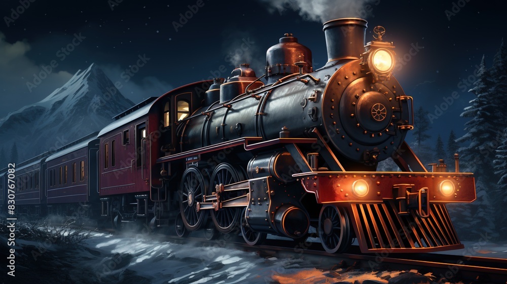 A Steam Train Chugging Through a Snow Covered Forest A Steam Train Chugging Through a Snow Covered Forest