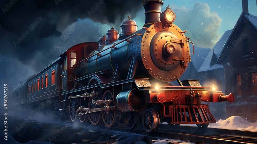 Obraz premium A Steam Train Chugging Through a Snow Covered Forest