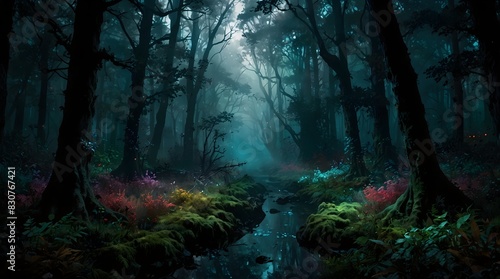 A fantastical realm where a colorful and dark forest serves as a backdrop for a clash between light and darkness  hope and despair ai_generated