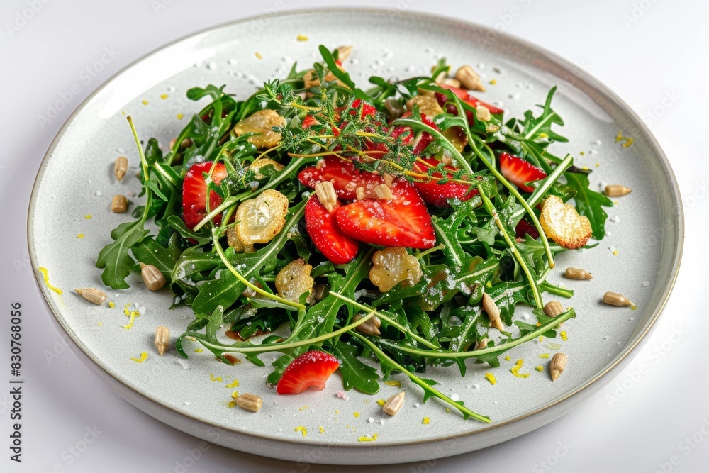 Elegant Arugula Salad with Candied Sunflower Seeds and Fresh Strawberry Vinaigrette Elegant Arugula Salad with Candied Sunflower Seeds and Fresh Strawberry Vinaigrette