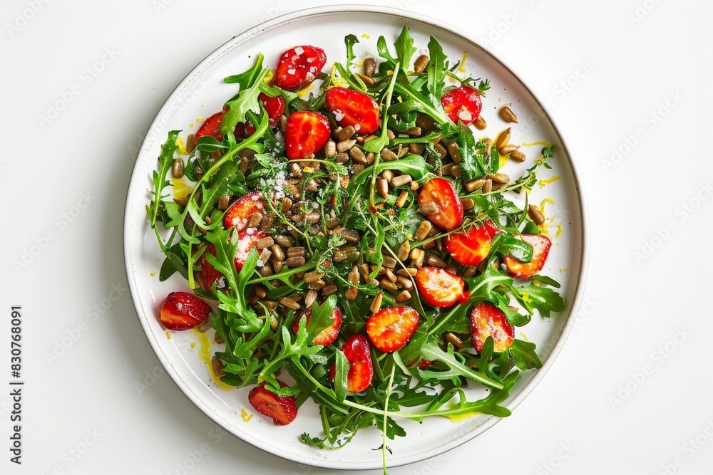 Gourmet Arugula Salad with Candied Sunflower Seeds and Zesty Strawberry Vinaigrette Gourmet Arugula Salad with Candied Sunflower Seeds and Zesty Strawberry Vinaigrette
