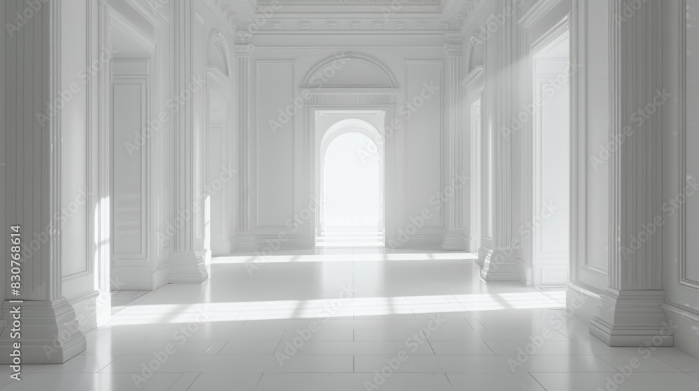 Doorway in the center of the frame opening up onto a vast white space, inviting the viewer. Doorway in the center of the frame opening up onto a vast white space, inviting the viewer.