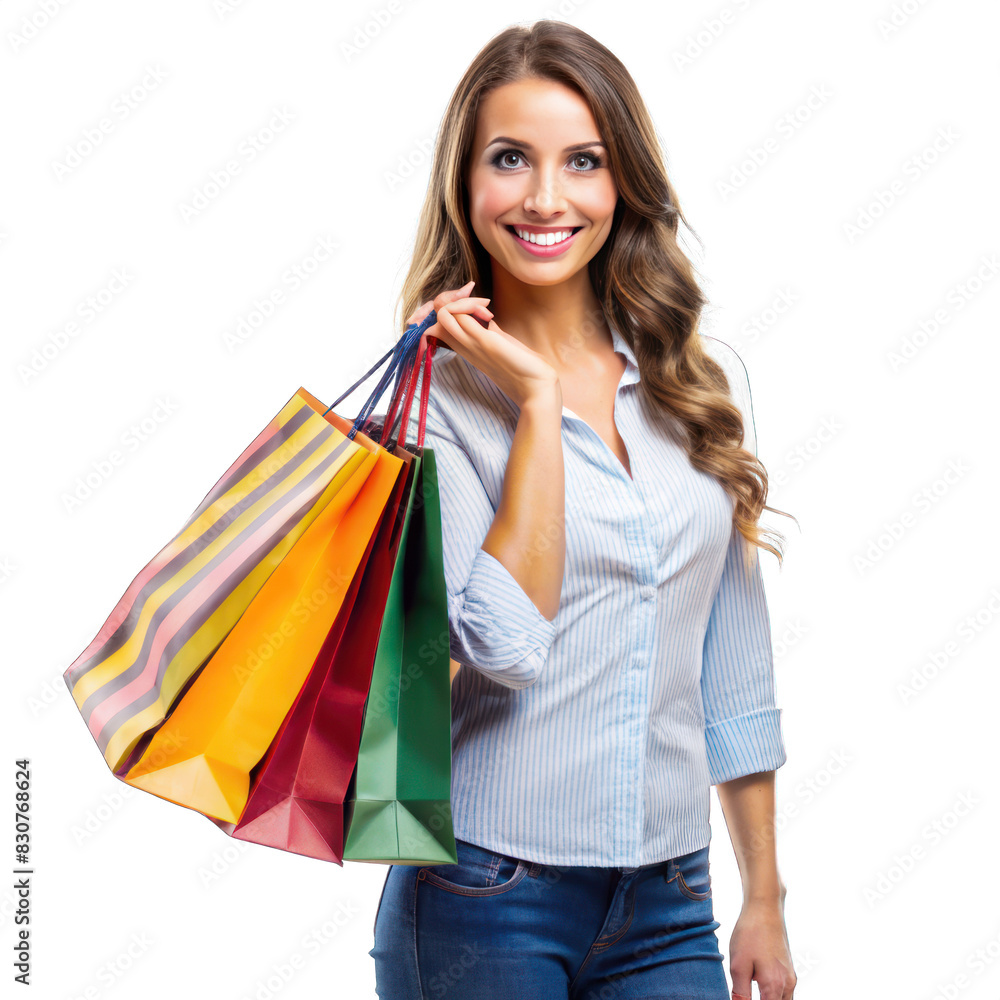 woman with shopping bags isolated on transparent background woman with shopping bags isolated on transparent background