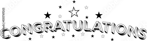 Congratulations sign with stars. Congratulations banner with stars. Congratulations bold sign. Congratulations starry design. Congratulations 3D text.