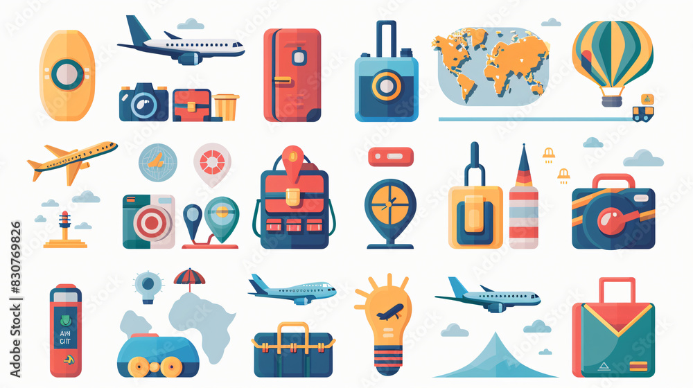 Air tourism icon set. Avia world travel. Plane ticket