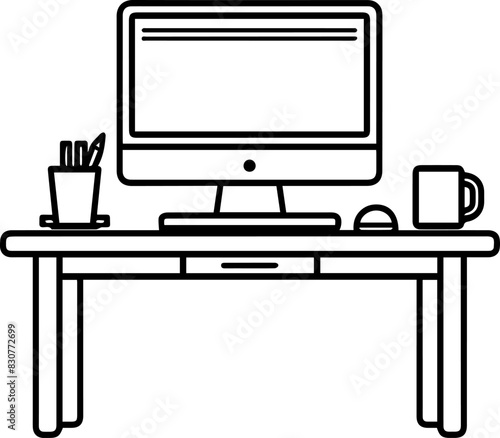 Desk table computer icon line style