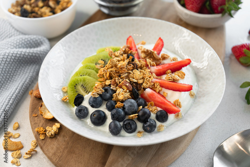 Granola Yogurt Bowl with Fresh Berries, Healthy Breakfast, Snack