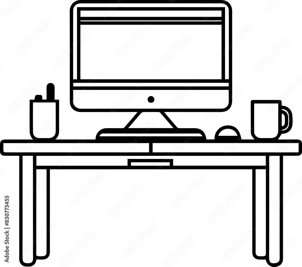 Desk table computer icon line style Desk table computer icon line style