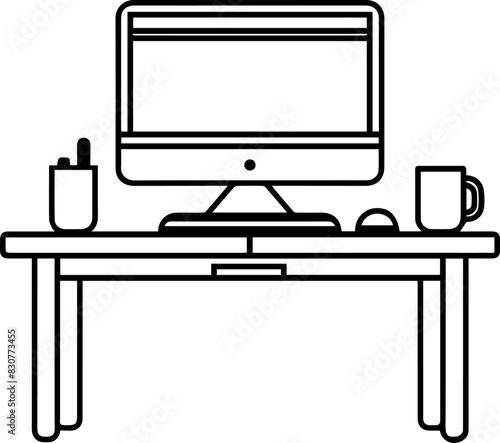 Desk table computer icon line style