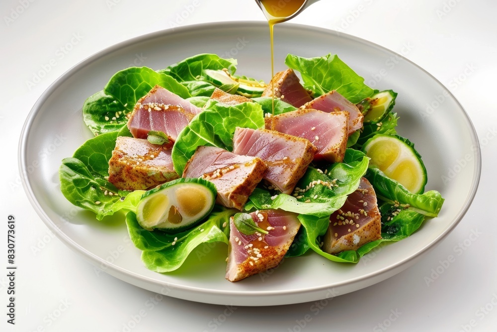 Colorful Ahi Tuna Salad with Sesame Seed Vinaigrette and Vibrant Asuki Ginger Colorful Ahi Tuna Salad with Sesame Seed Vinaigrette and Vibrant Asuki Ginger