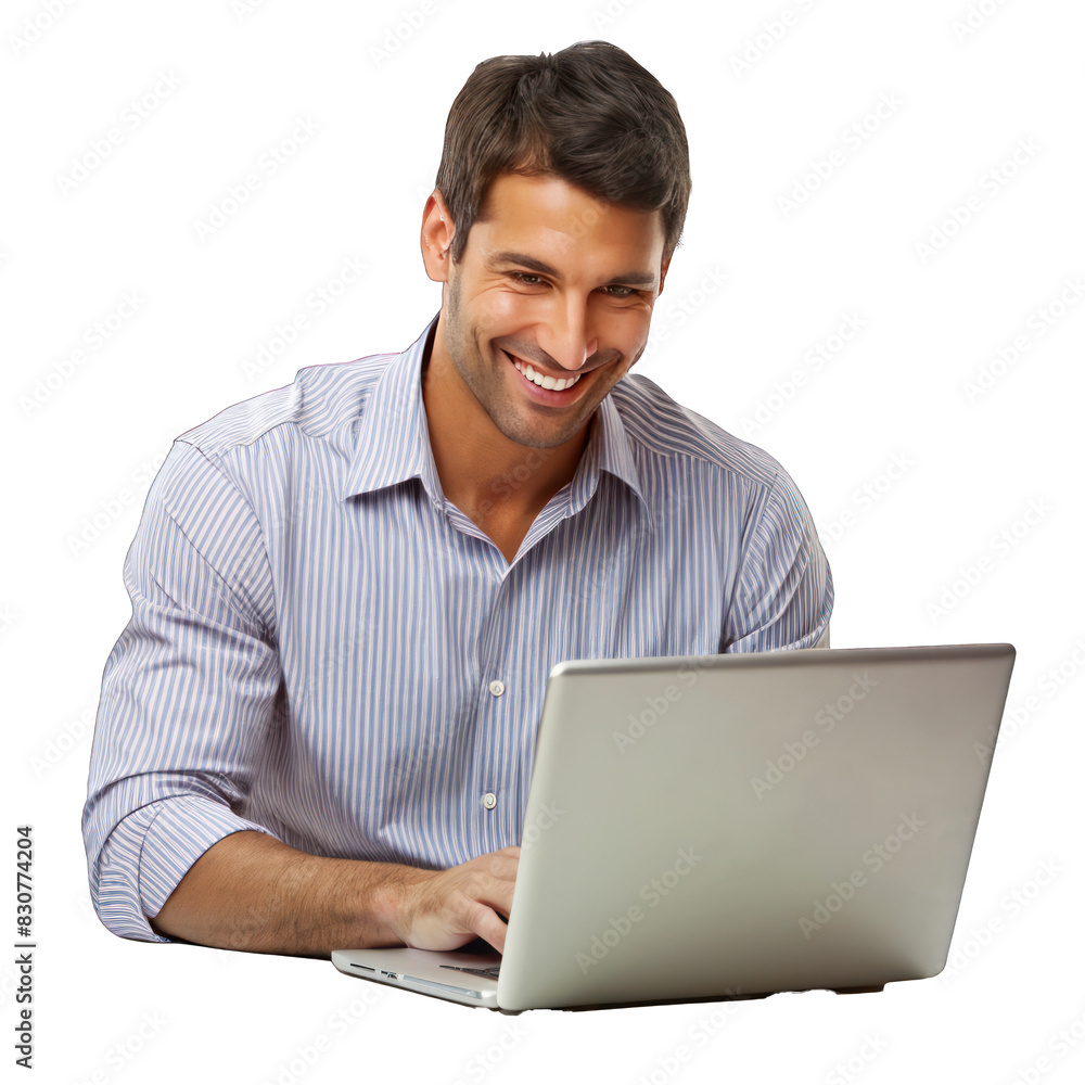 person smiling with laptop isolated on transparent background person smiling with laptop isolated on transparent background