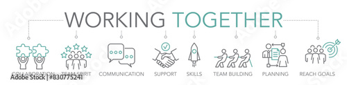 Working together icon concept - thin Line collaboration icon banner two-tone