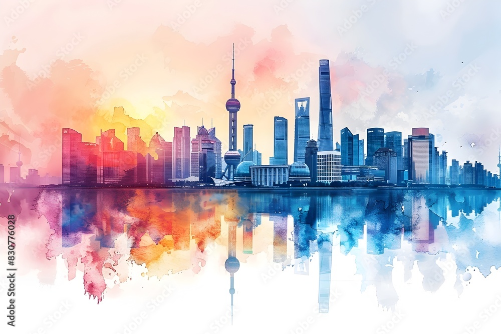 Watercolor Visualizing Global Political Diversity Through Iconic Urban Skylines