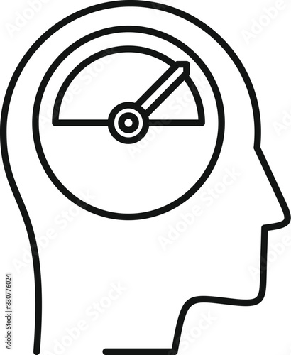 Cognitive mental load concept icon with brain workload pressure stress silhouette speedometer psychology health vector illustration overload measurement
