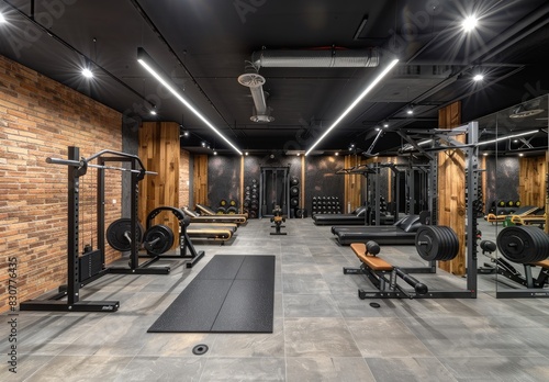 Gym with barbells and dumbbells and different equipment  luxurious aesthetic  exercise  fitness created with AI
