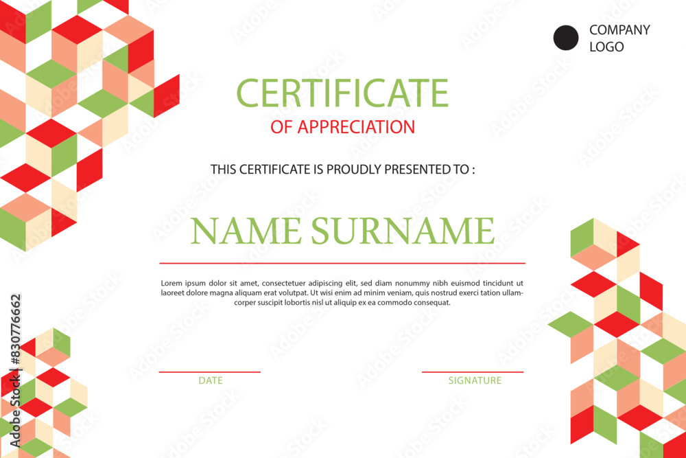 Fototapeta premium Geometric red vintage certificate template
