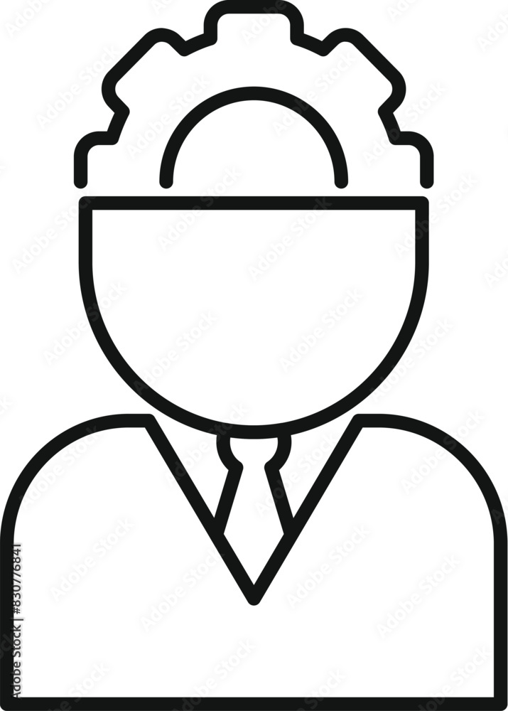 Flat line icon of a professional engineer with gear and protective hard hat Flat line icon of a professional engineer with gear and protective hard hat